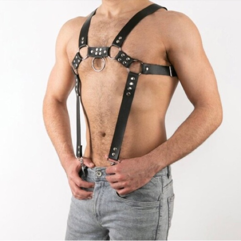 Mens Adjustable Faux Leather Harness
